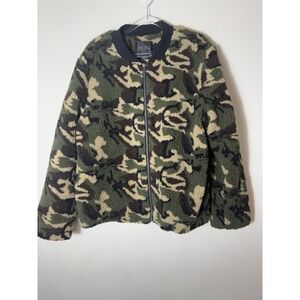 Sanctuary Women's  Camouflage Teddy Bomber Jacket Sz XL Streetwear Grunge